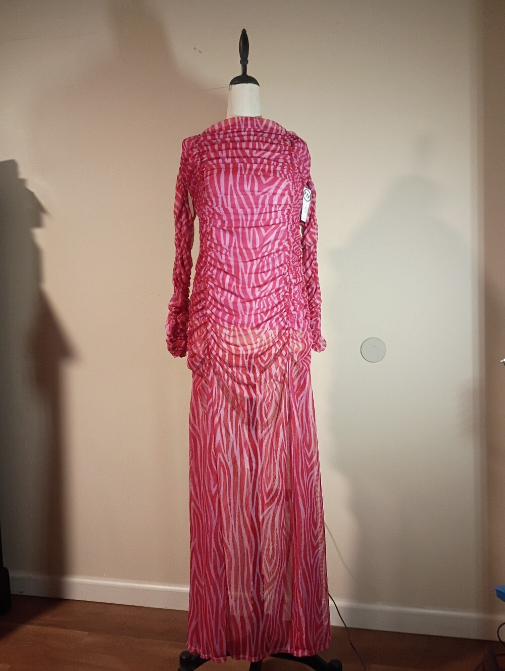 Fashion To Figure Pink Zebra Stripped Scrunch Maxi Dress.